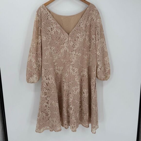 Eliza J‎ Bateau Neck Lace Fit & Flare Knee Length Dress Pink Plus Women 24W - Picture 5 of 11